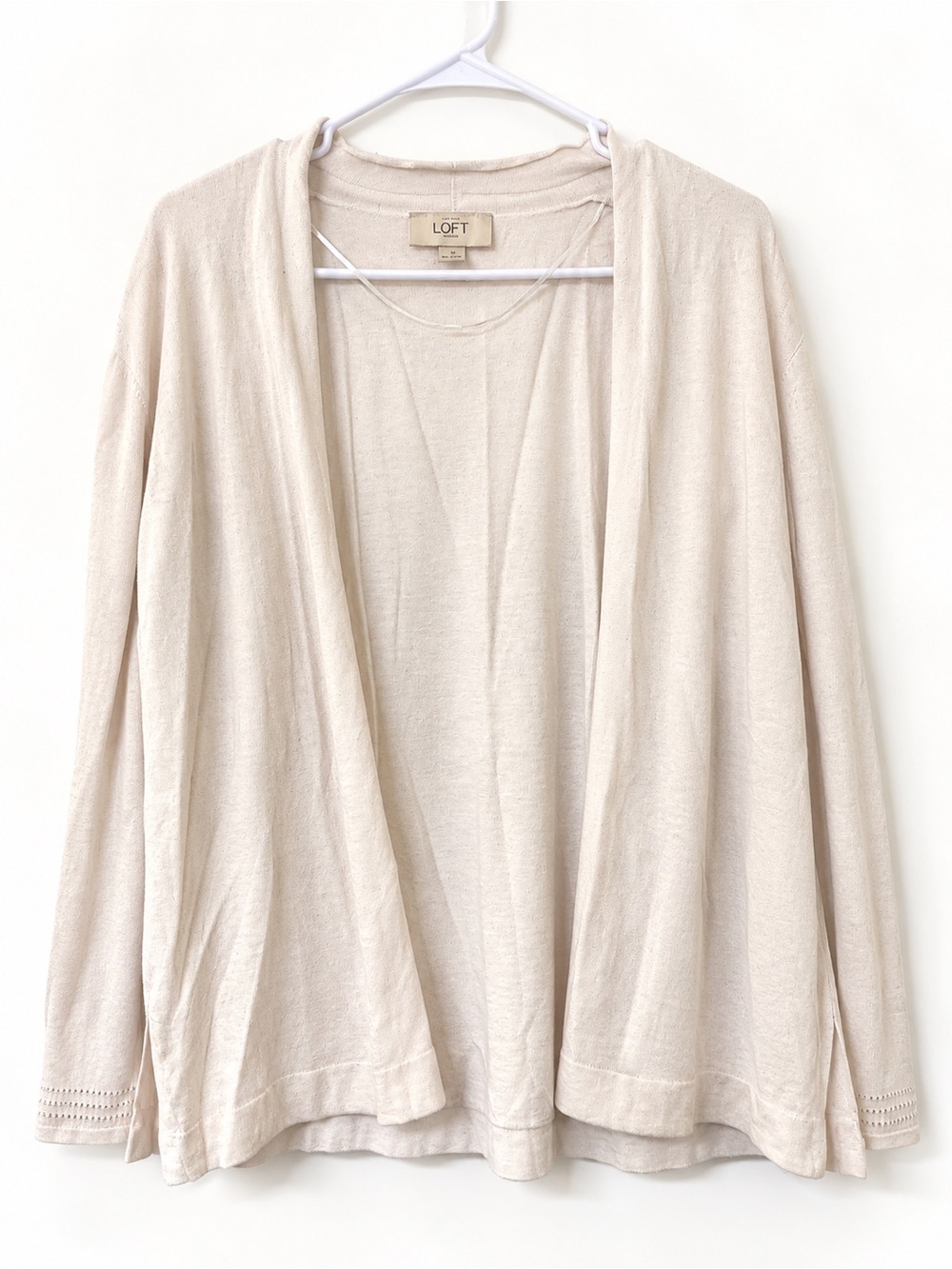 LOFT Light Cream Open-Front Drapey Cardigan